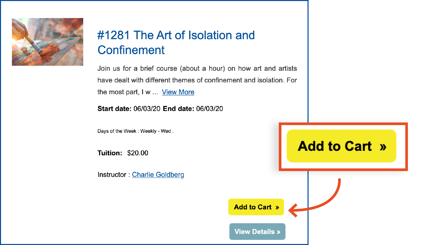 Select desired classes by clicking on the Add to Cart button