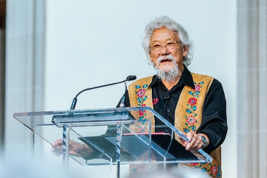 Dr. David Suzuki at a podium