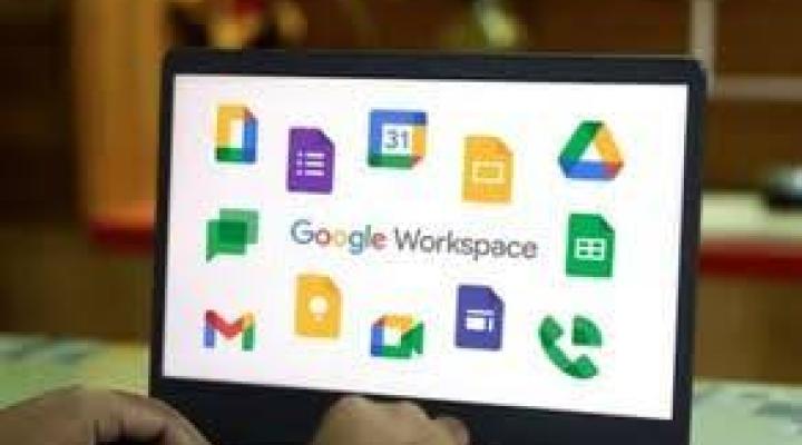 laptop computer with Google app icons