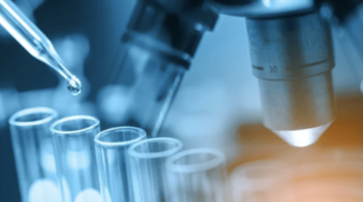 microscope and beakers