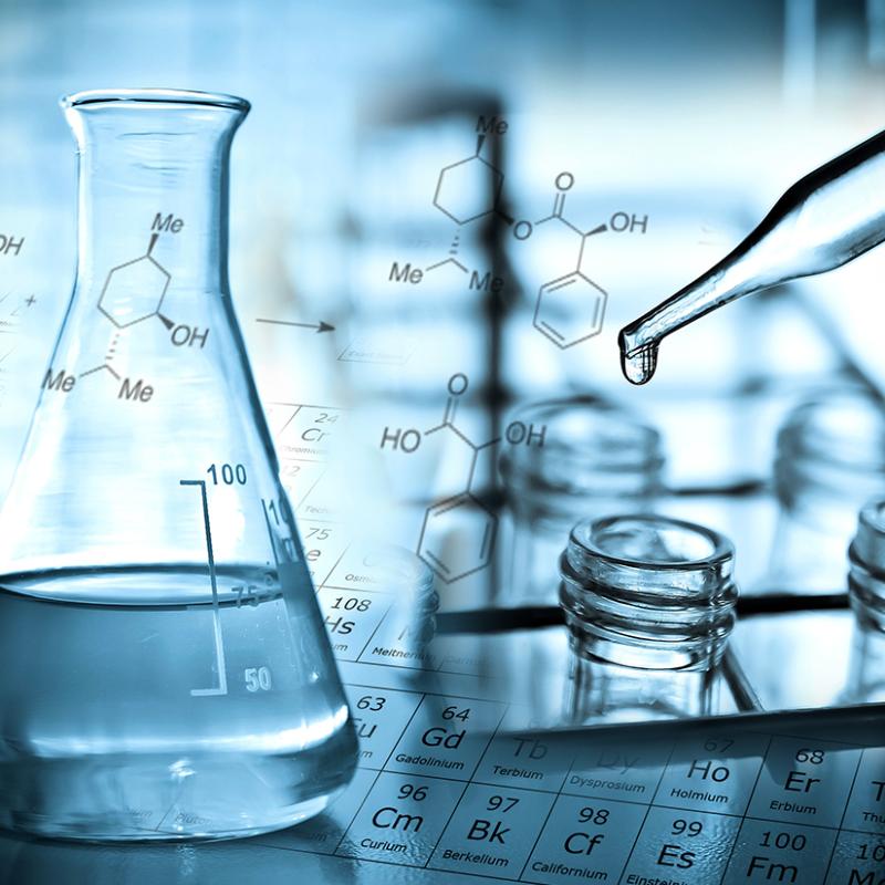 photo of beakers in lab
