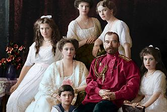 A colorized photo of Tsar Nicholas II and his family