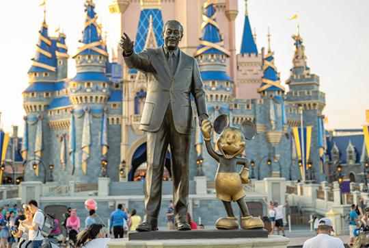 Walt Disney Statue in front of castle