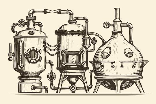 illustration of beer-making kettles