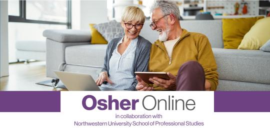 osher online logo and image of two people