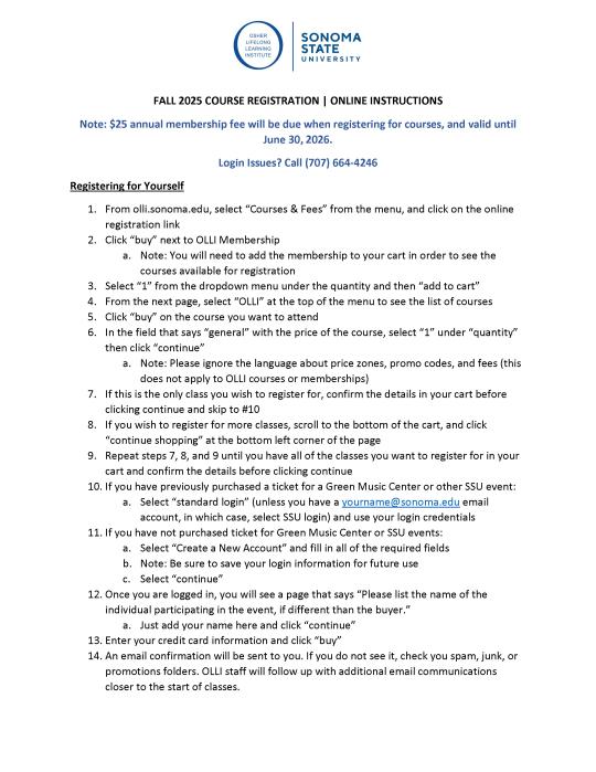 OLLI Online Course Registration Instructions