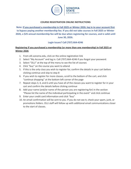 OLLI Online Course Registration Instructions